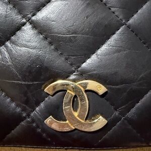 CHANEL Double sided Vintage Black Quilted Bag with Gold Logo